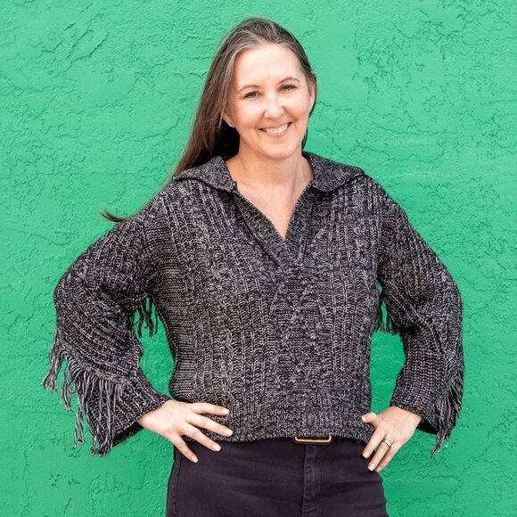 Elan Sweaters - NWT - Elan Sierra Sweater with Fringe Detail in Black/White